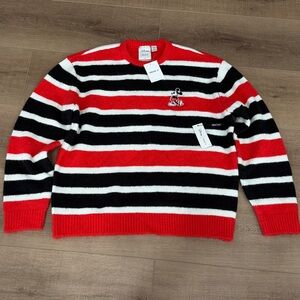 NWTMickey Mouse Sweater Men L Red Black Striped Embroidered Disney X Forever 21